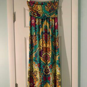 Forever 21 Strapless Maxi Dress Size Medium Bright Bold Paisley Floral Print